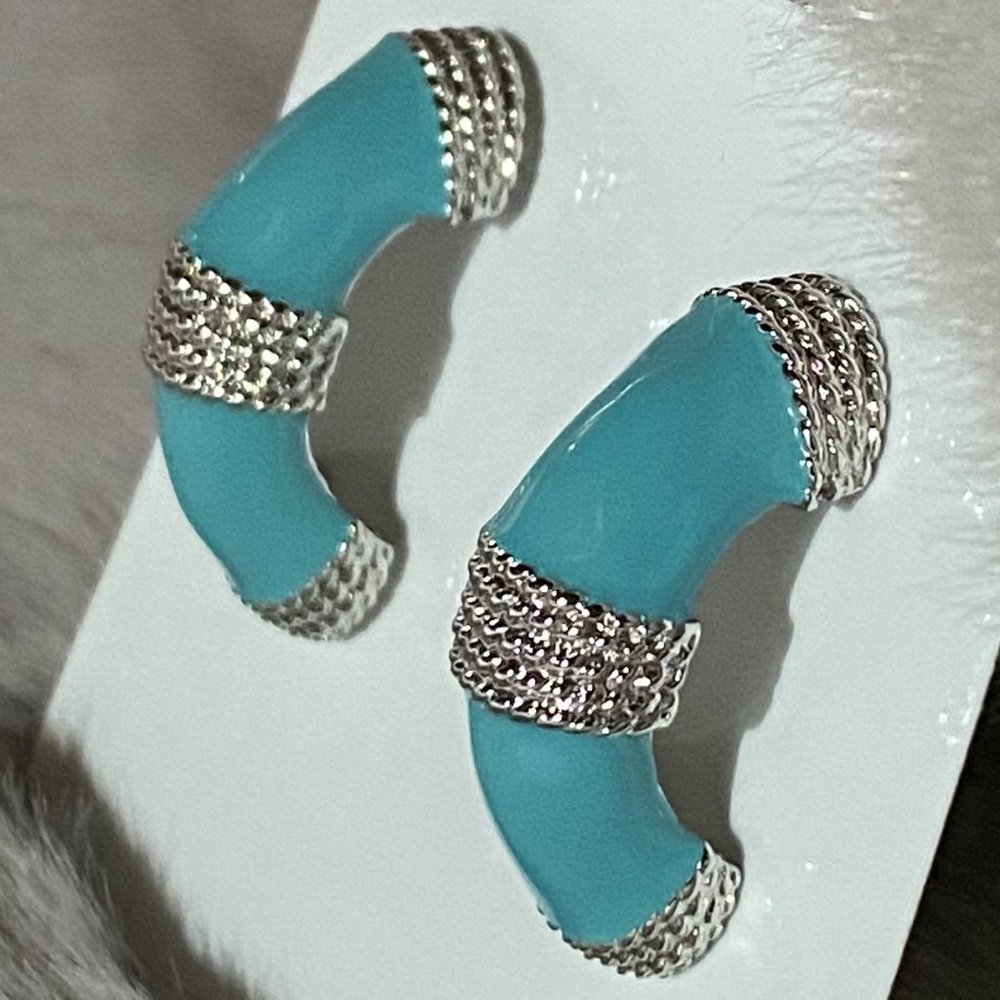 Landau silver and turquoise enamel earrings